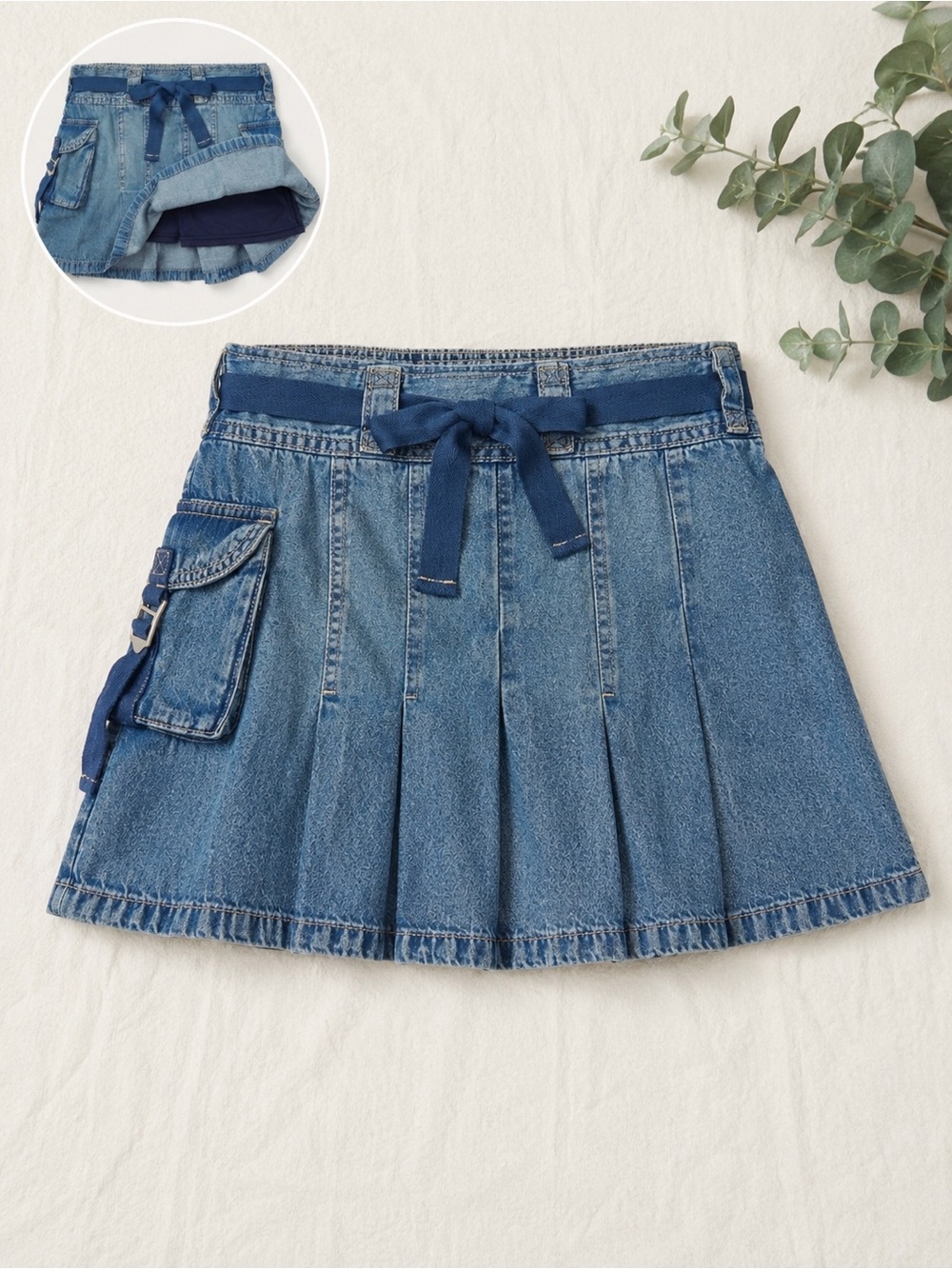 NWT Justice Girls Denim Pleated Cargo Skort Size XS 5/6